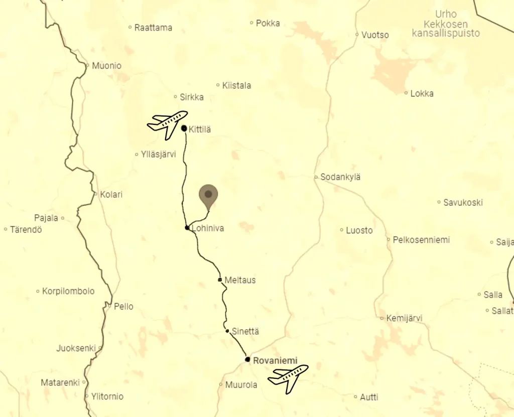 Location 80km from Kittilä and 117 km from Rovaniemi.